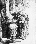 Rembrandt, Beggars receiving alms at the door of a house